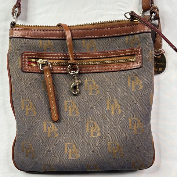 Dooney & Bourke Monogram Signature Canvas Crossbody Bag Brown Leather Trim Duck